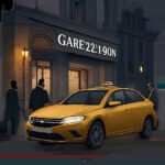 Illustration d’une prise en charge taxi organisée à la Gare de Lyon, dans une ambiance rassurante et fluide. L’image évoque la réservation anticipée et le départ sans stress vers Paris ou l’Île-de-France.